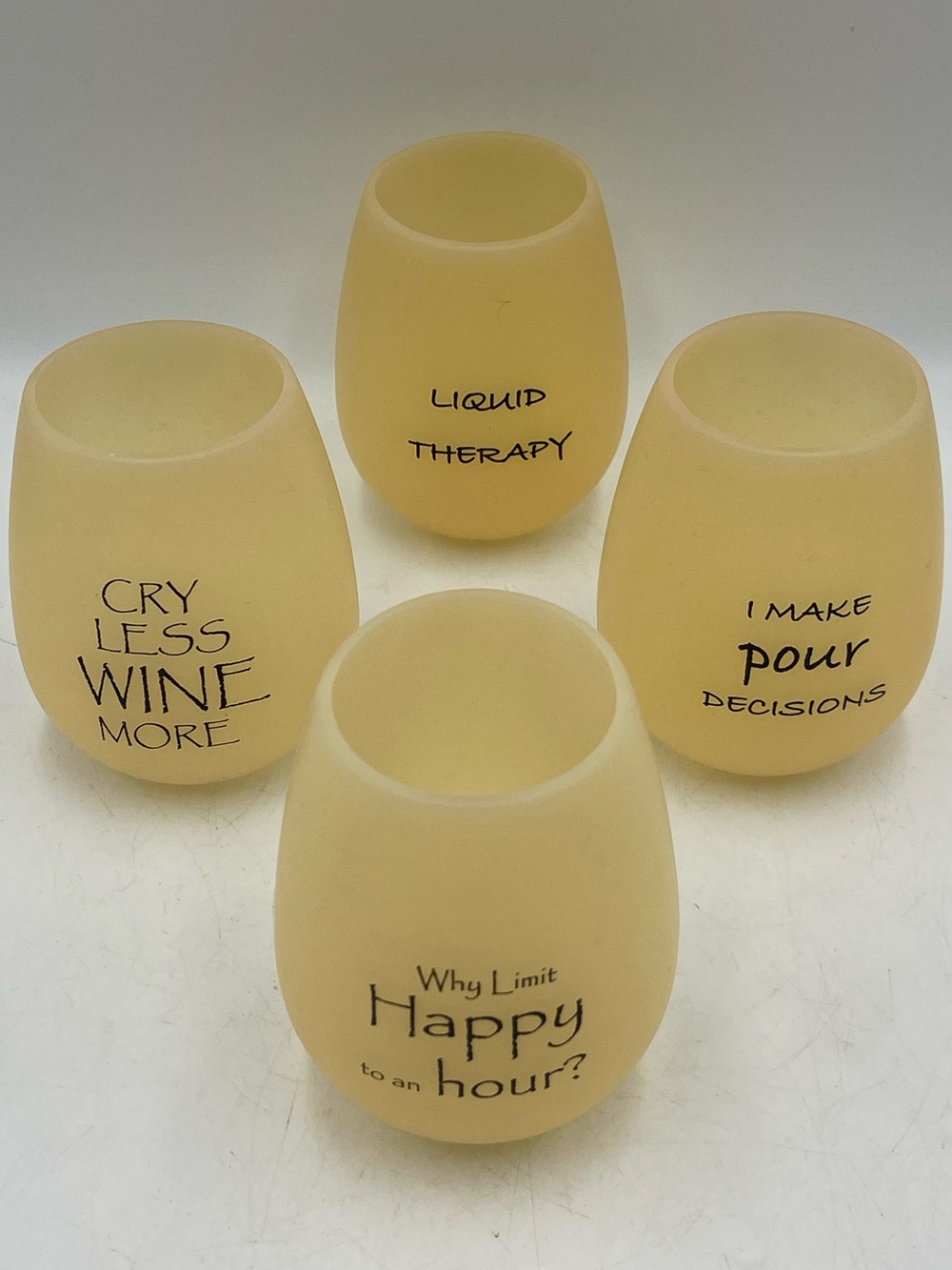 Silicone Stemless Wine Glasses w/ Playful Quotes